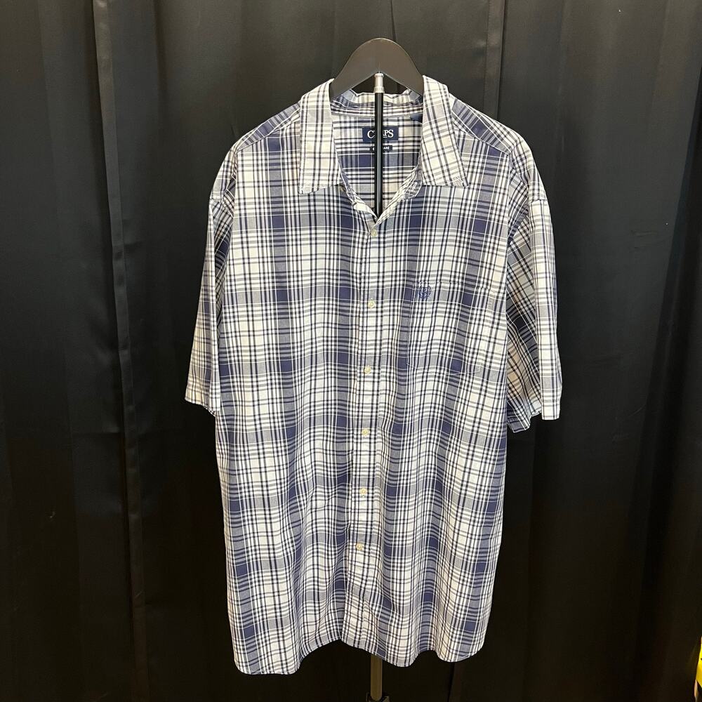 Chaps White/Blue Short Sleeve Button Up Shirt Sz 3XLT